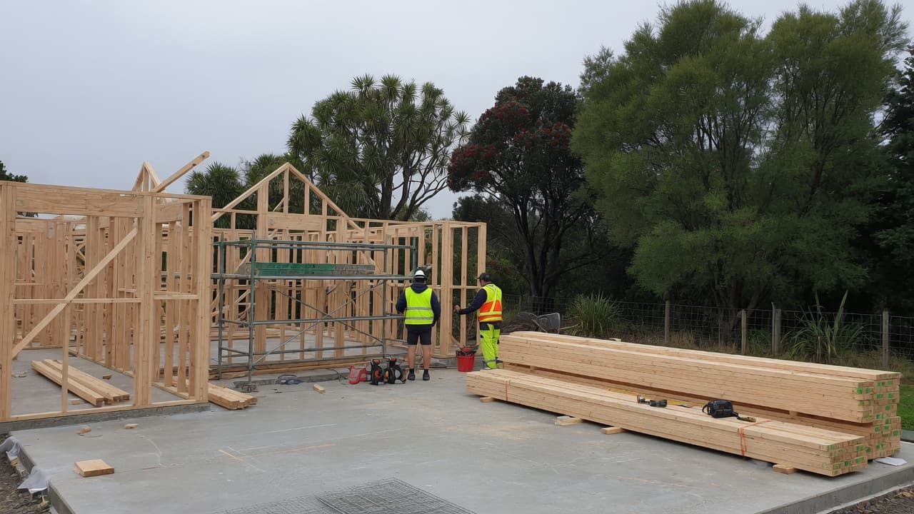 A timber house frame on a New Zealand building site